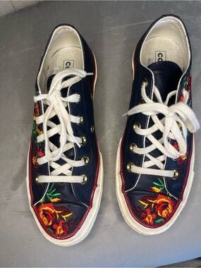 Converse Navy Floral Embroidered Low Top Sneakers